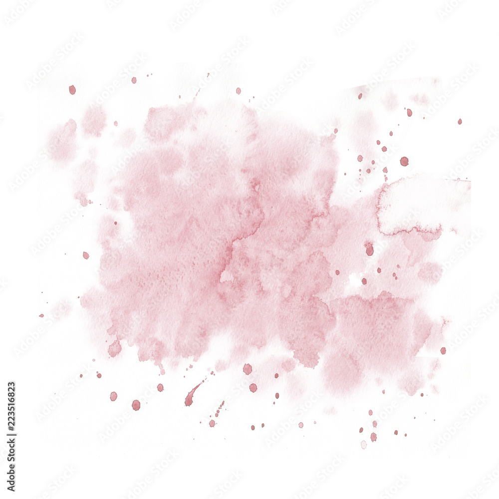 Watercolor hand drawn background pink with splash.