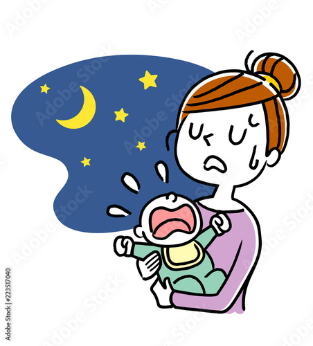 イラスト素材：夜泣きに困る母親