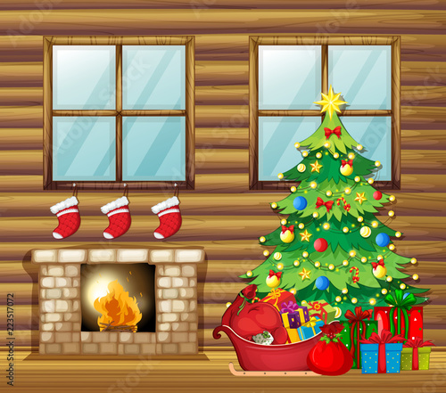Christmas decoration in wooden house