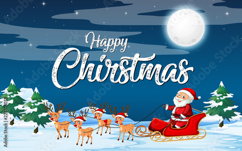 Santa riding sleigh on snow
