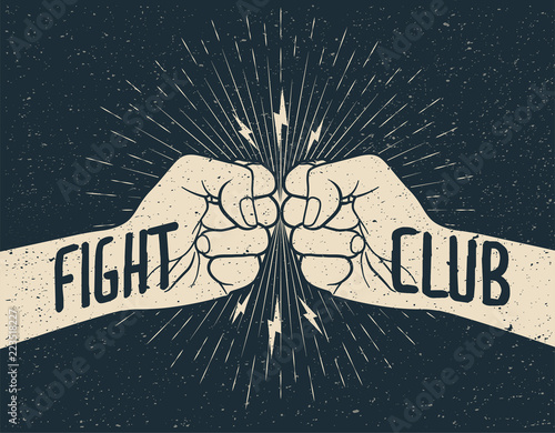 Fight Club. Two Arms with Fight Club Sign. Grunge styled Vector Illustration.