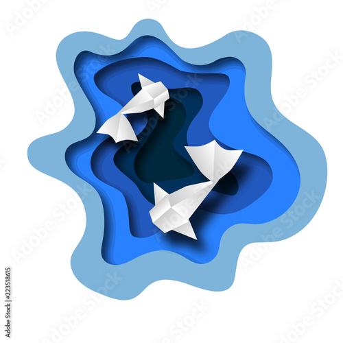 Paper art. Sea. Depth. Fish. Ocean. For your design. Origami.