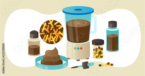 Fecal microbiota transplant (FMT) or stool transplant procedure equipment, vector illustration
