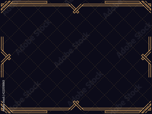 Art deco frame. Vintage linear border. Design a template for invitations, leaflets and greeting cards. The style of the 1920s - 1930s. Vector illustration
