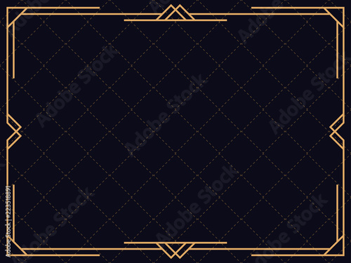 Art deco frame. Vintage linear border. Design a template for invitations, leaflets and greeting cards. The style of the 1920s - 1930s. Vector illustration