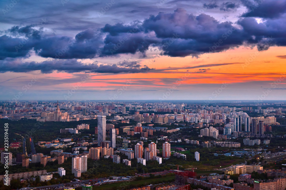 Panoramic view of Moscow. Evening, sunset. - obrazy, fototapety, plakaty 