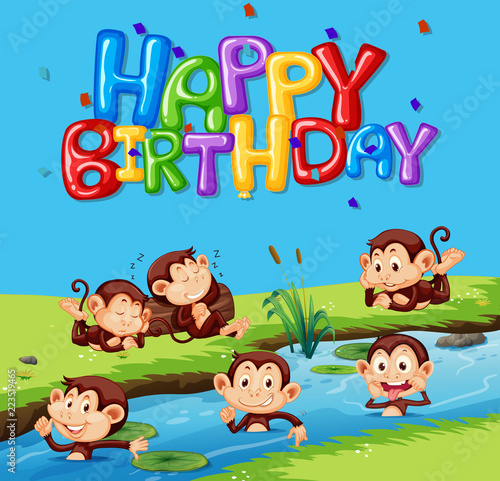 Happy birthday template with monkey
