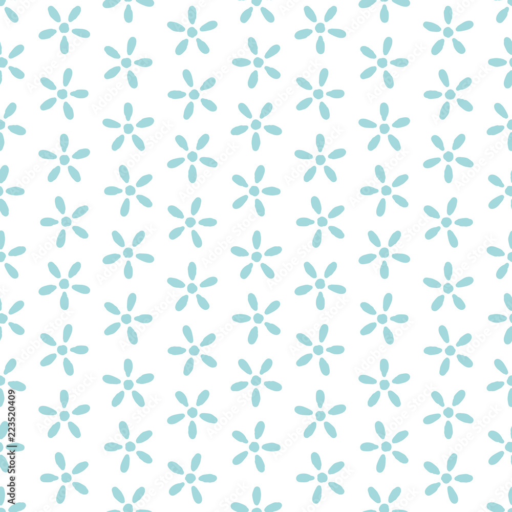 Retro Seamless Pattern Painted Flowers Blue
