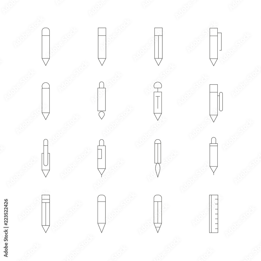 pen icons, thin line pen icons, thin line