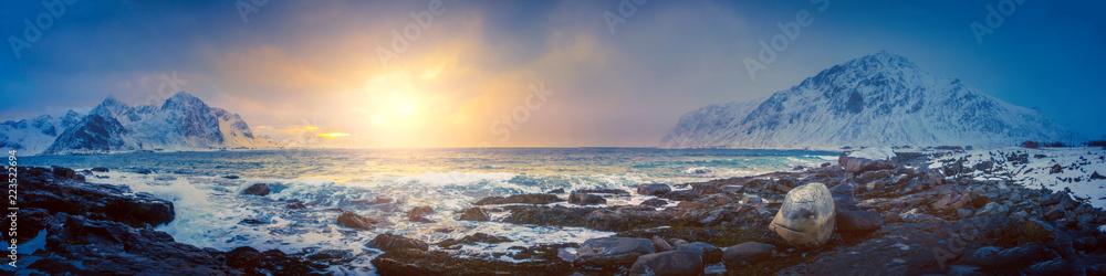 Mountains on a coastal landscape in northern Norway Mountains on a coastal landscape in northern Norway