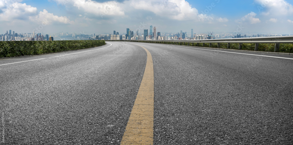 Road pavement and Chongqing urban architecture skyline