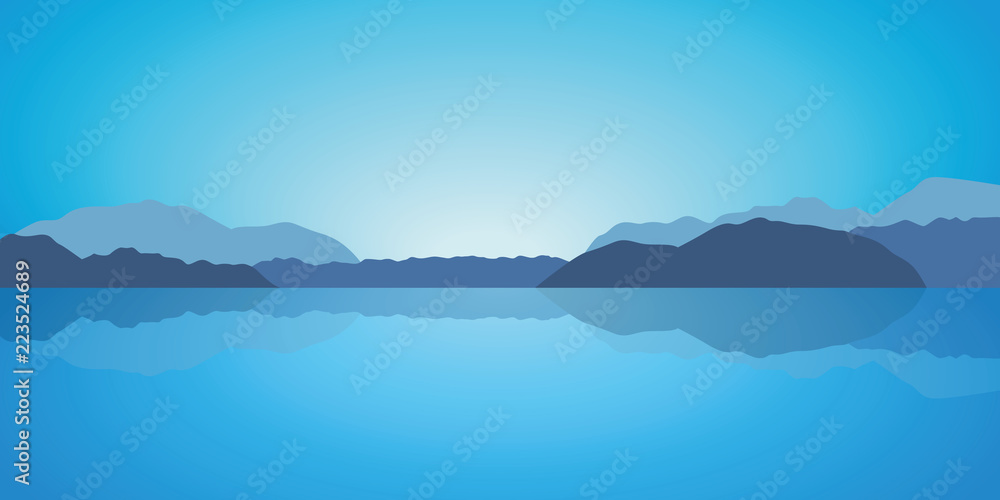 beautiful blue lake and mountains landscape background
