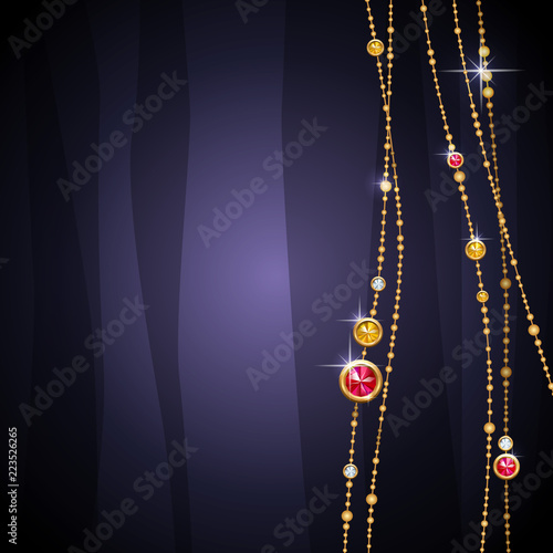golden necklace decoration on blue background