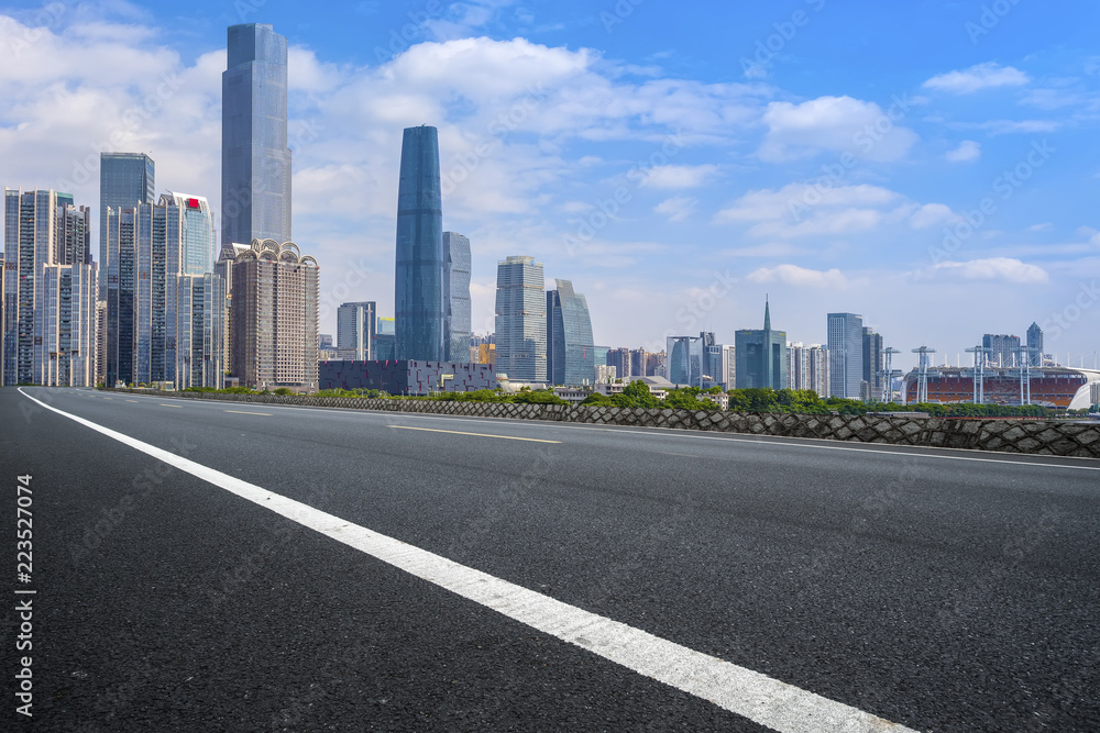 Road pavement and Guangzhou city buildings skyline Road pavement and Guangzhou city buildings skyline