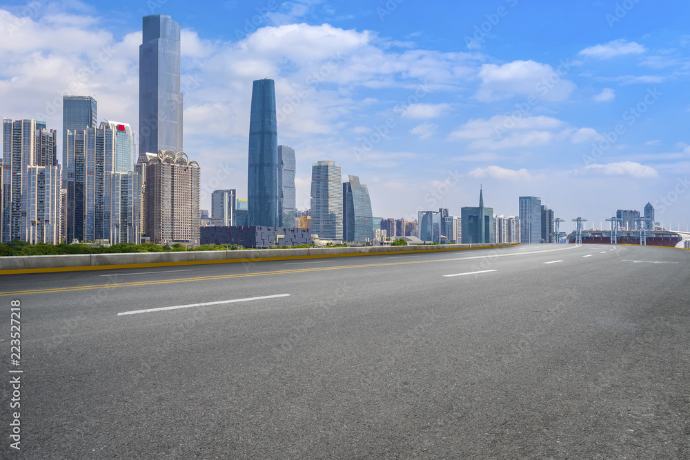 Road pavement and Guangzhou city buildings skyline Road pavement and Guangzhou city buildings skyline