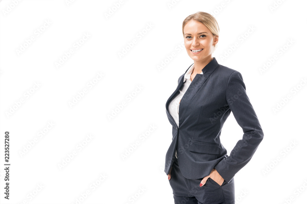 beautiful young businesswoman in suit looking at camera isolated on white beautiful young businesswoman in suit looking at camera isolated on white