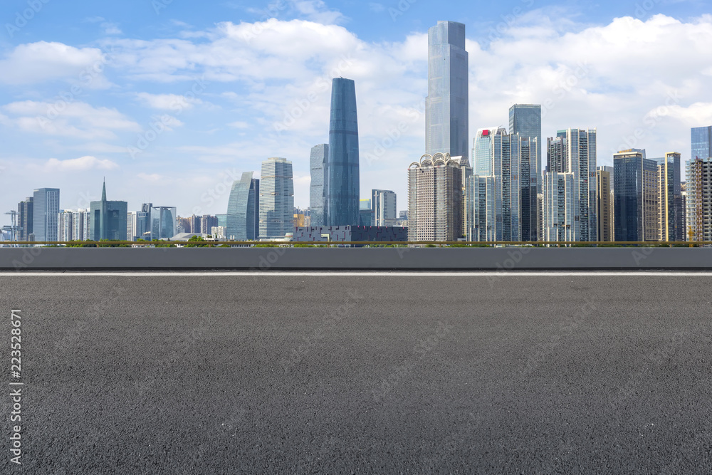 Road pavement and Guangzhou city buildings skyline Road pavement and Guangzhou city buildings skyline