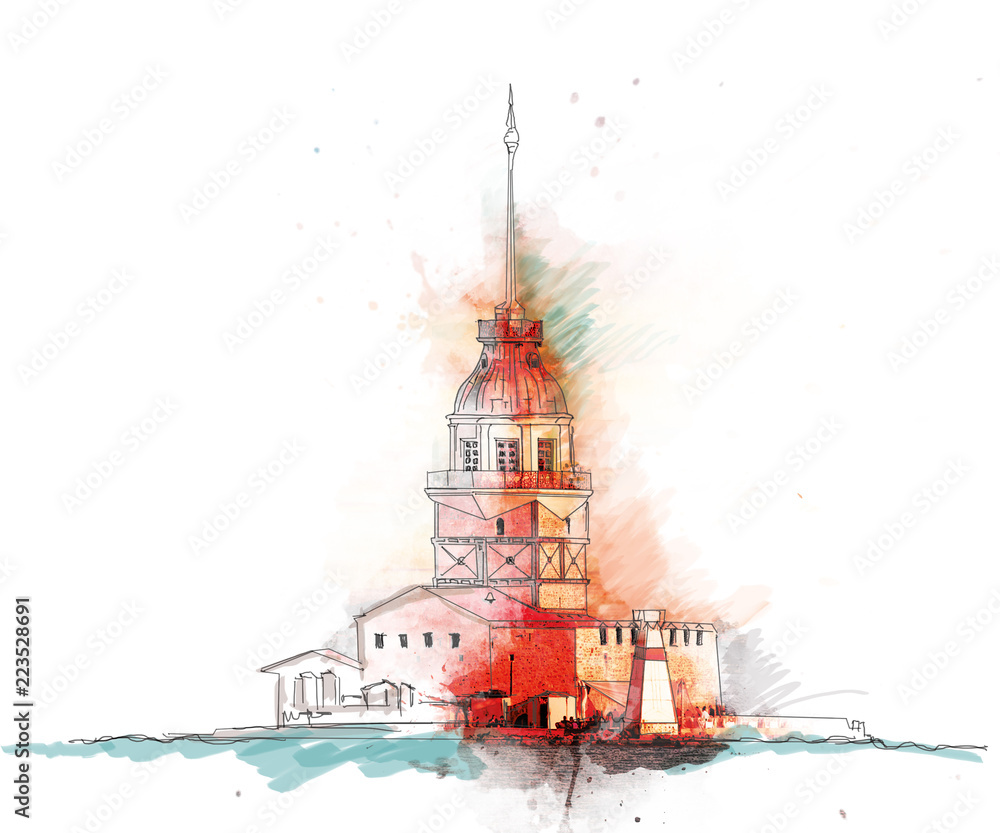 istanbul maiden tower illustration istanbul kız kulesi çizim