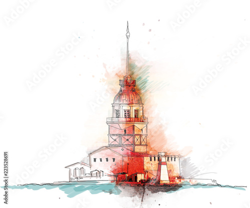 istanbul maiden tower illustration istanbul kız kulesi çizim photo