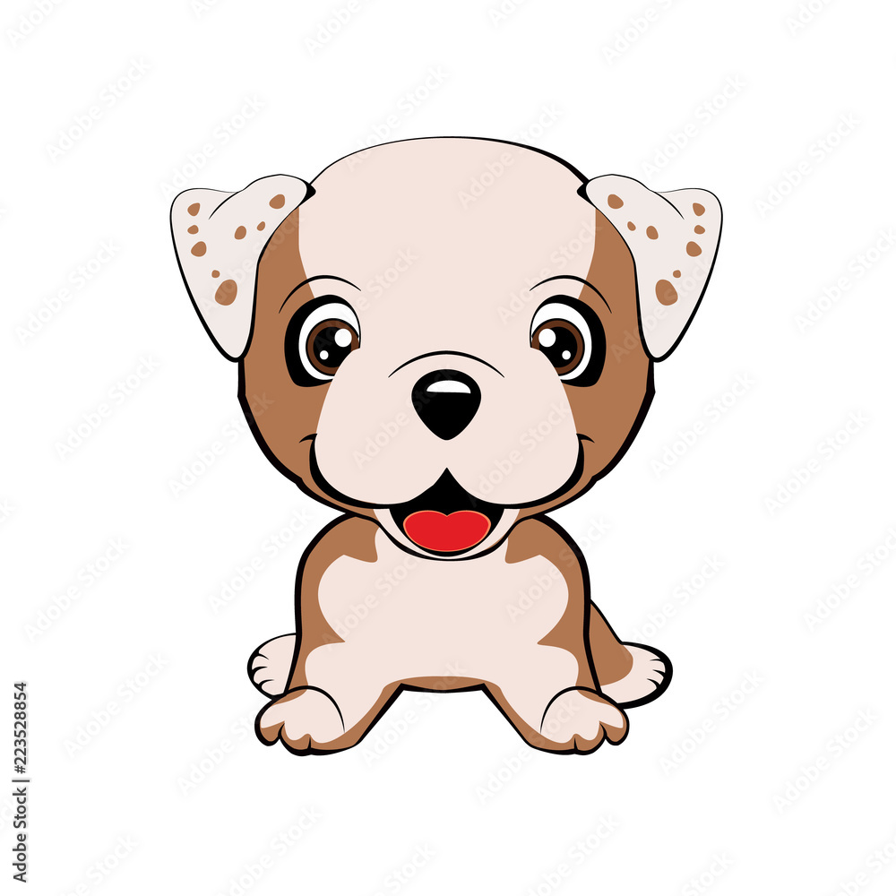 Naklejka premium Happy cartoon puppy sitting, Dog friend. Vector illustration. Isolated on white background.