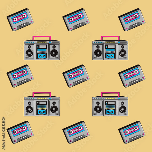 90s radio and cassettes pattern background