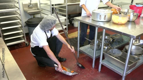 Cleaning-up in a commercial kitchen.  Keeping kitchens clean is a safety issue.