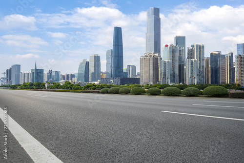 Road pavement and Guangzhou city buildings skyline