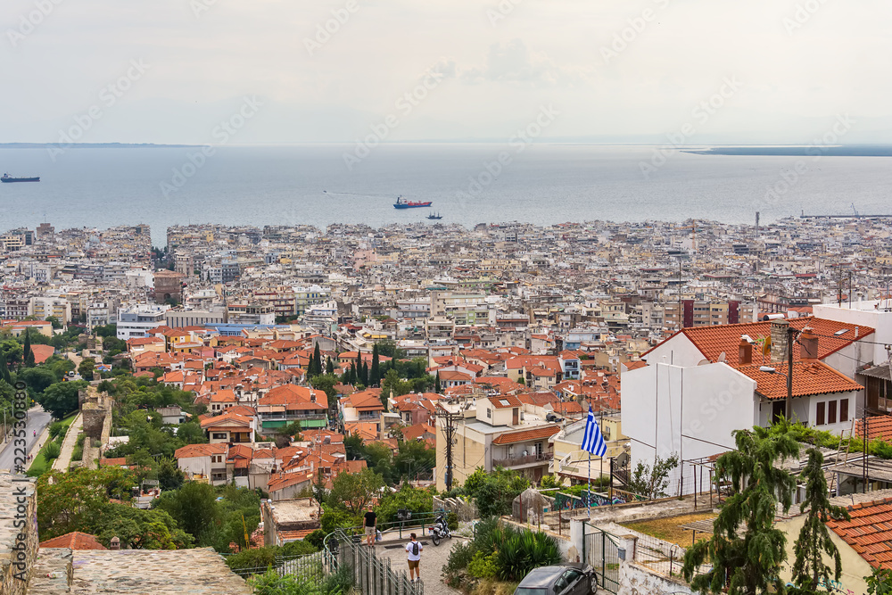 Thessaloniki, Greece - August 16, 2018: Thessaloniki, view of the port and downtown, Greece. Panoramic view of Thessaloniki, Greece.