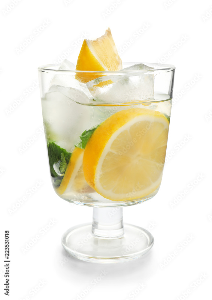 Glass of fresh lemonade on white background Glass of fresh lemonade on white background