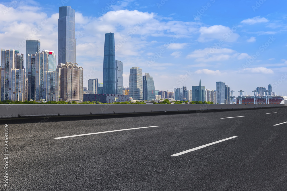 Road pavement and Guangzhou city buildings skyline Road pavement and Guangzhou city buildings skyline