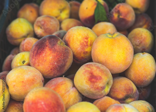 Peaches for sale at a local market after harvest