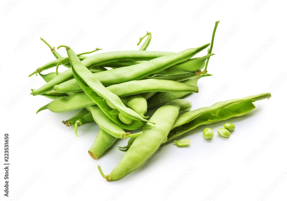 Fresh green beans on white background Fresh green beans on white background