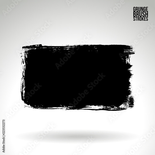 Black brush stroke and texture. Grunge vector abstract hand - painted element. Underline and border design.