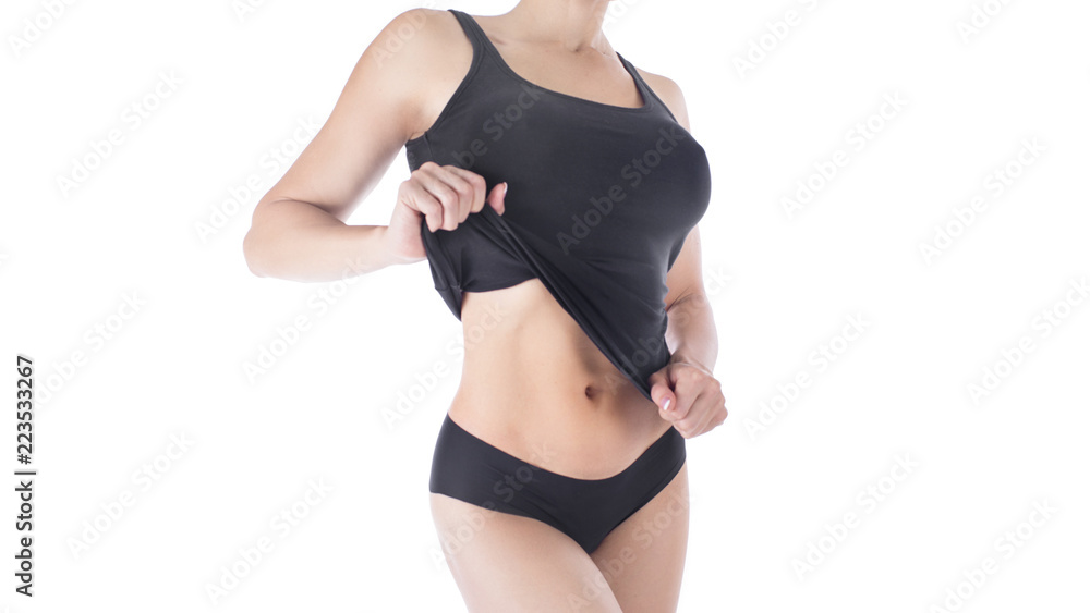 Fototapeta premium beautiful shape female body in underwear isolated on white background.