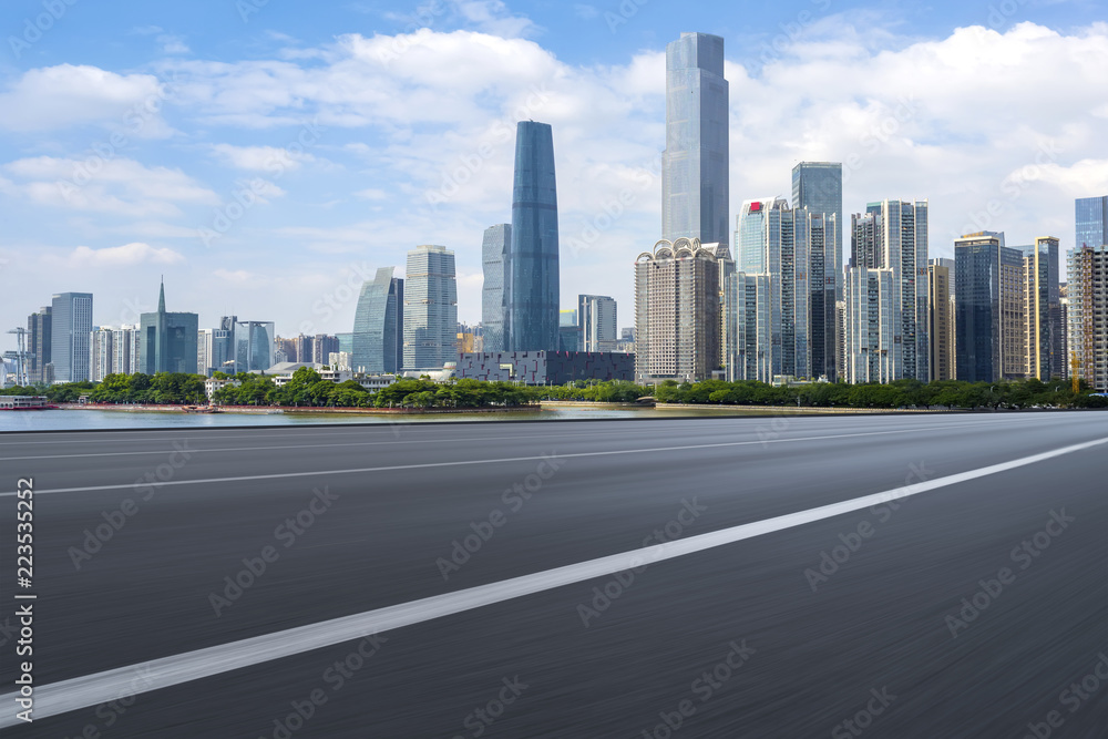Road pavement and Guangzhou city buildings skyline Road pavement and Guangzhou city buildings skyline