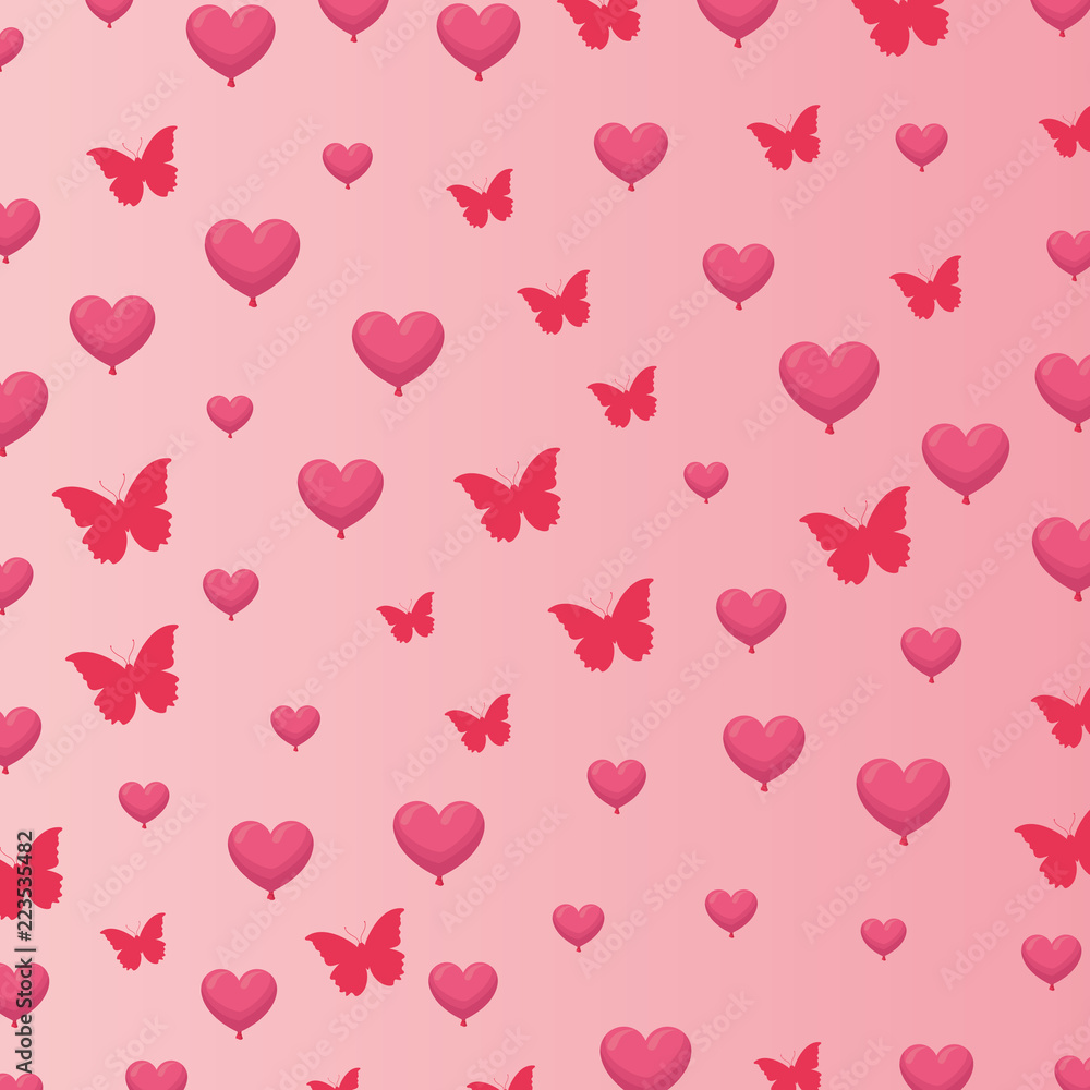 Hearts and butterfly background pattern