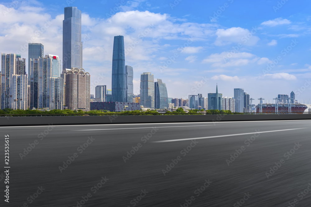 Road pavement and Guangzhou city buildings skyline Road pavement and Guangzhou city buildings skyline