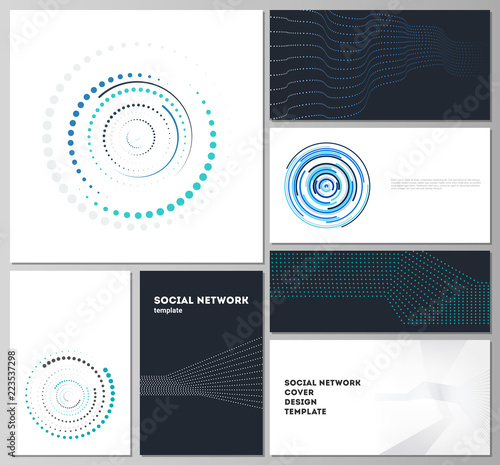 The minimalistic abstract vector illustration of the editable layouts of modern social network mockups in popular formats. with simple geometric background made from dots, circles, rectangles © Raevsky Lab