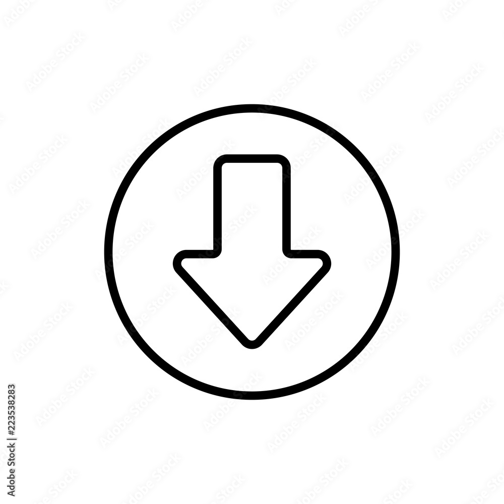 Arrow down icon vector illustration on black background Arrow down icon vector illustration on black background