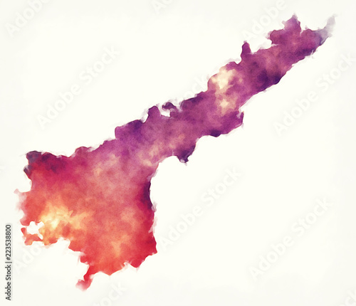 Andhra Pradesh federal state watercolor map of India in front of a white background photo