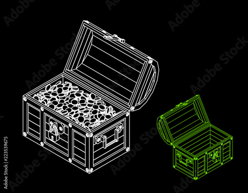 Opened wooden chest with co...