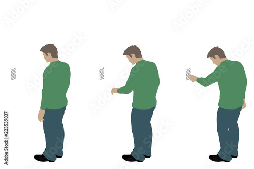 Man entering pin code. Isolated on white background. Vector illustration.