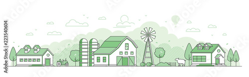Country landscape - thin line design style vector illustration