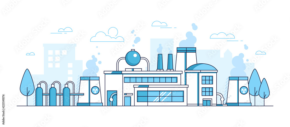 City factory - modern thin line design style vector illustration