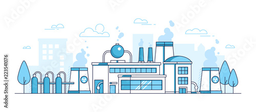 City factory - modern thin line design style vector illustration
