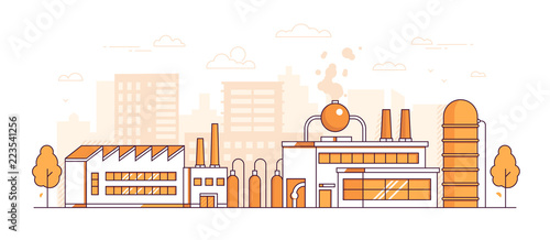 City factory - modern thin line design style vector illustration