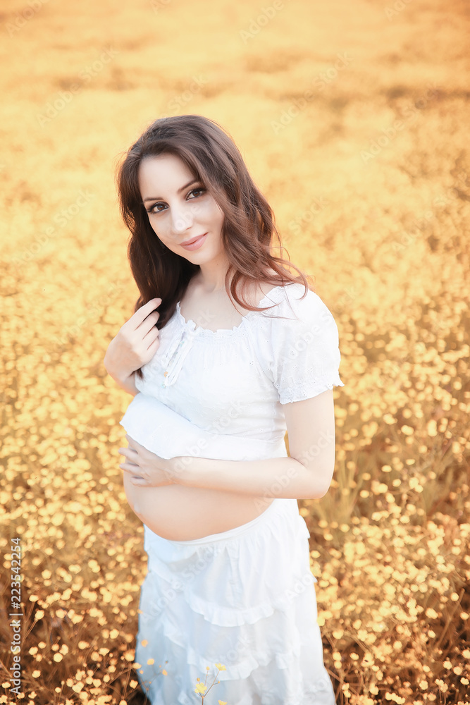 Pregnant woman in nature for a walk in the autumn Pregnant woman in nature for a walk in the autumn
