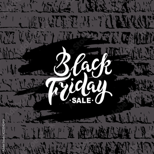 Black Friday text for banner, logo, badge, web, poster. Handwritten lettering Black Friday. Discount time. Vector illustration isolated on textured background.