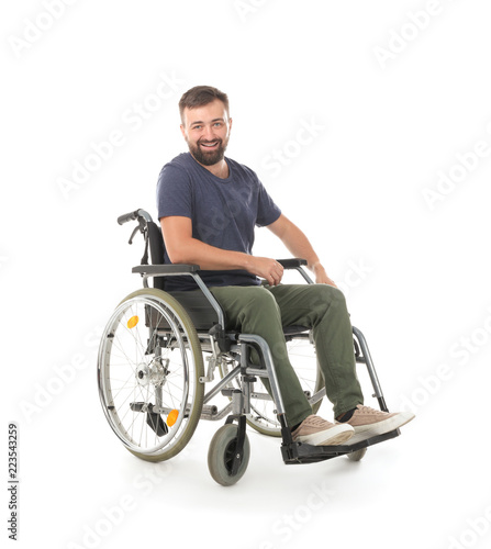 Happy man in wheelchair on ...
