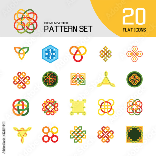 Pattern Icon Set. Hexagon Infinite Traditional Knot Chinese Amulet Round Creative Square Pattern Eternal Knot Decorative Element Auspicious Symbol Endless Knot